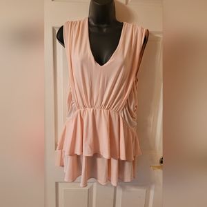 Pale peach V-neck Ruffled Sleeveless Top